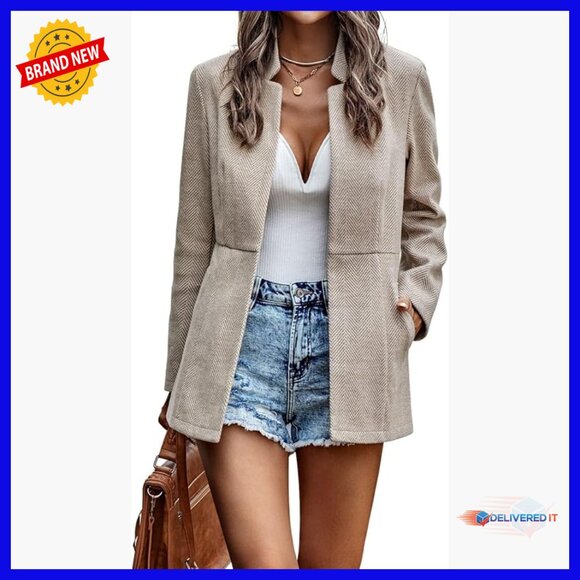 Jackets & Blazers - Women's Long Sleeve Notch Lapel Blazer Jacket Open Front Office Casual